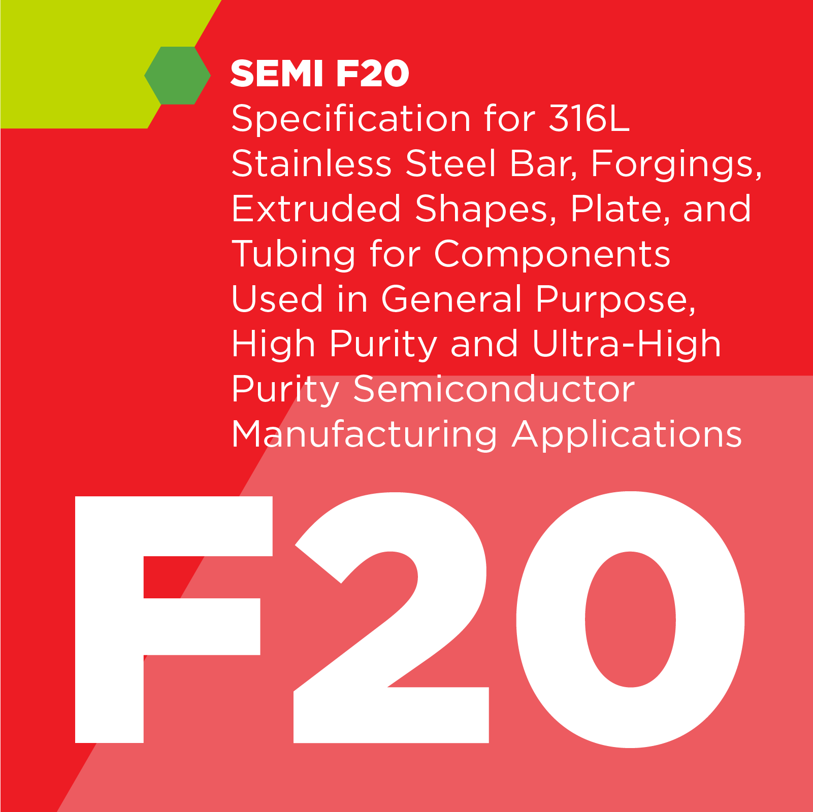 F02000 - SEMI F20 - Specification for 316L Stainless Steel Bar, Forgings, Extruded Shapes, Plate, and Tubing for Components Used in General Purpose, High Purity and Ultra-High Purity Semiconductor Manufacturing Applications